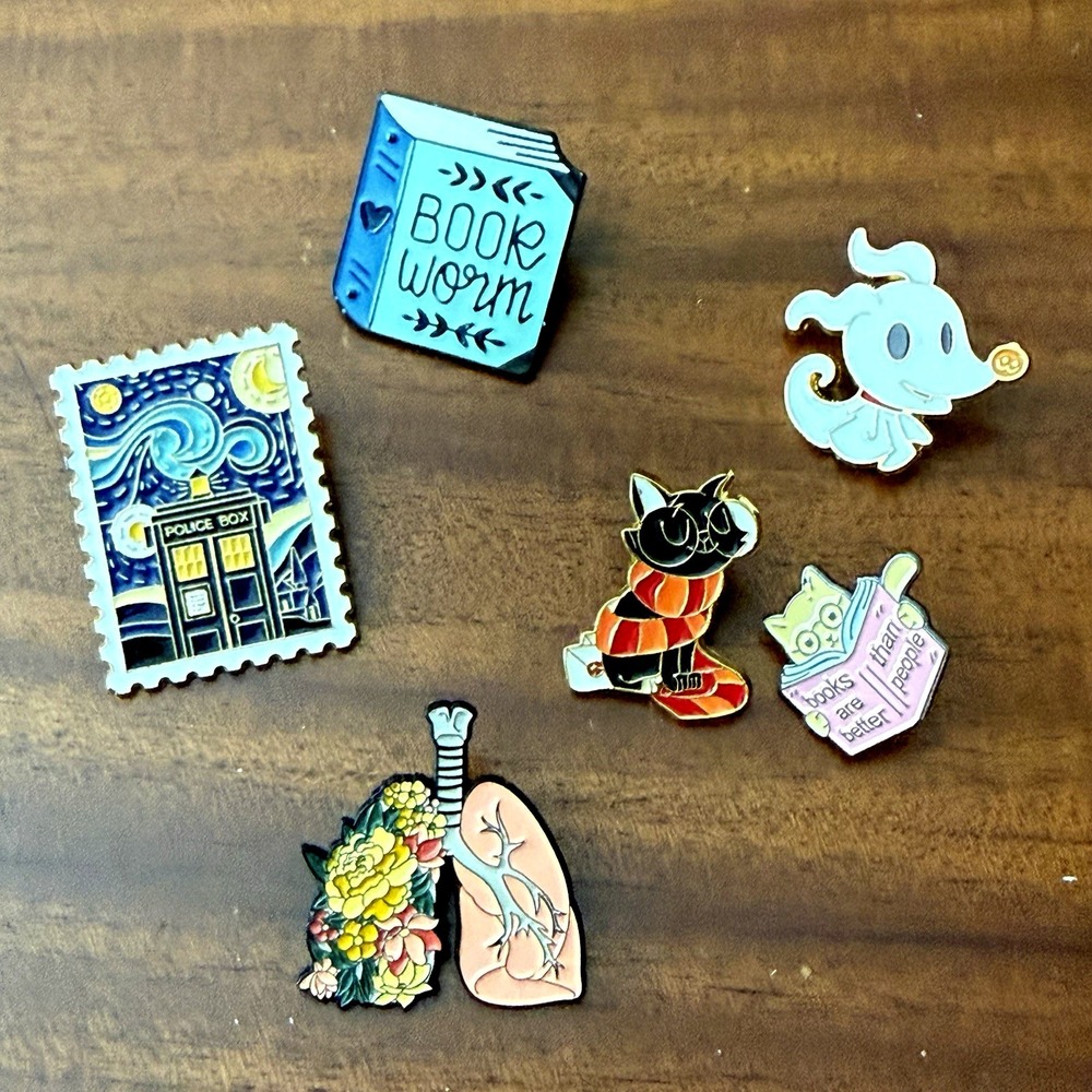 Book Lover Enamel Pin Lot Harry Potter Doctor Who Nightmare Before Christmas Cat